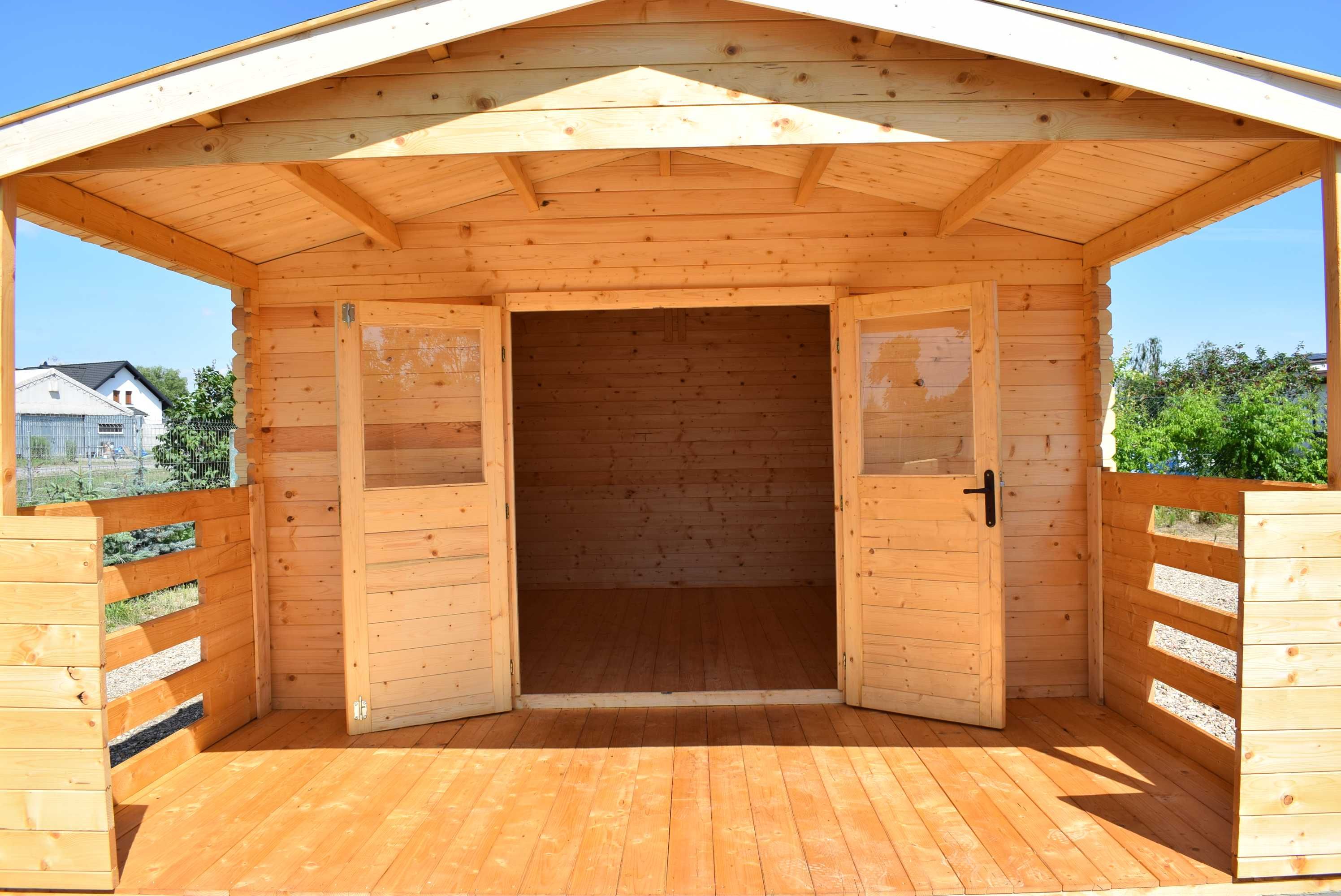 od RĘKI domek z tarasem letniskowy z grubego balika 34 mm*6x4*24m2