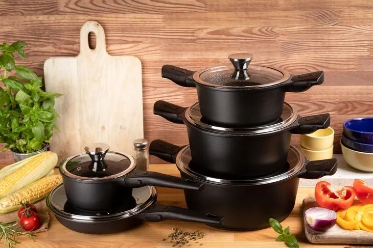 Nowoczesny Zestaw Garnków 10el garnki marmurowe + pokrywki Edenberg 56