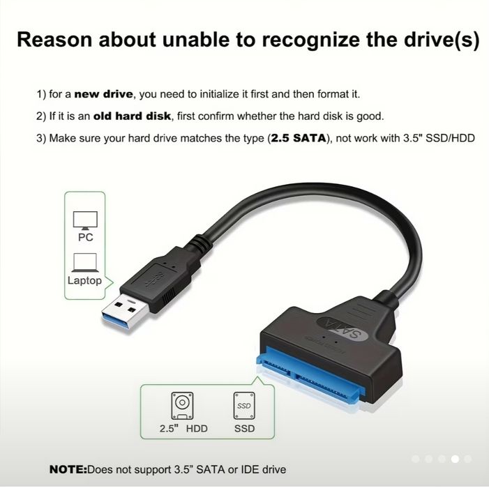 кабель адаптер високошвидкісний USB 3.0 до SATA III для 2.5-дюймових H