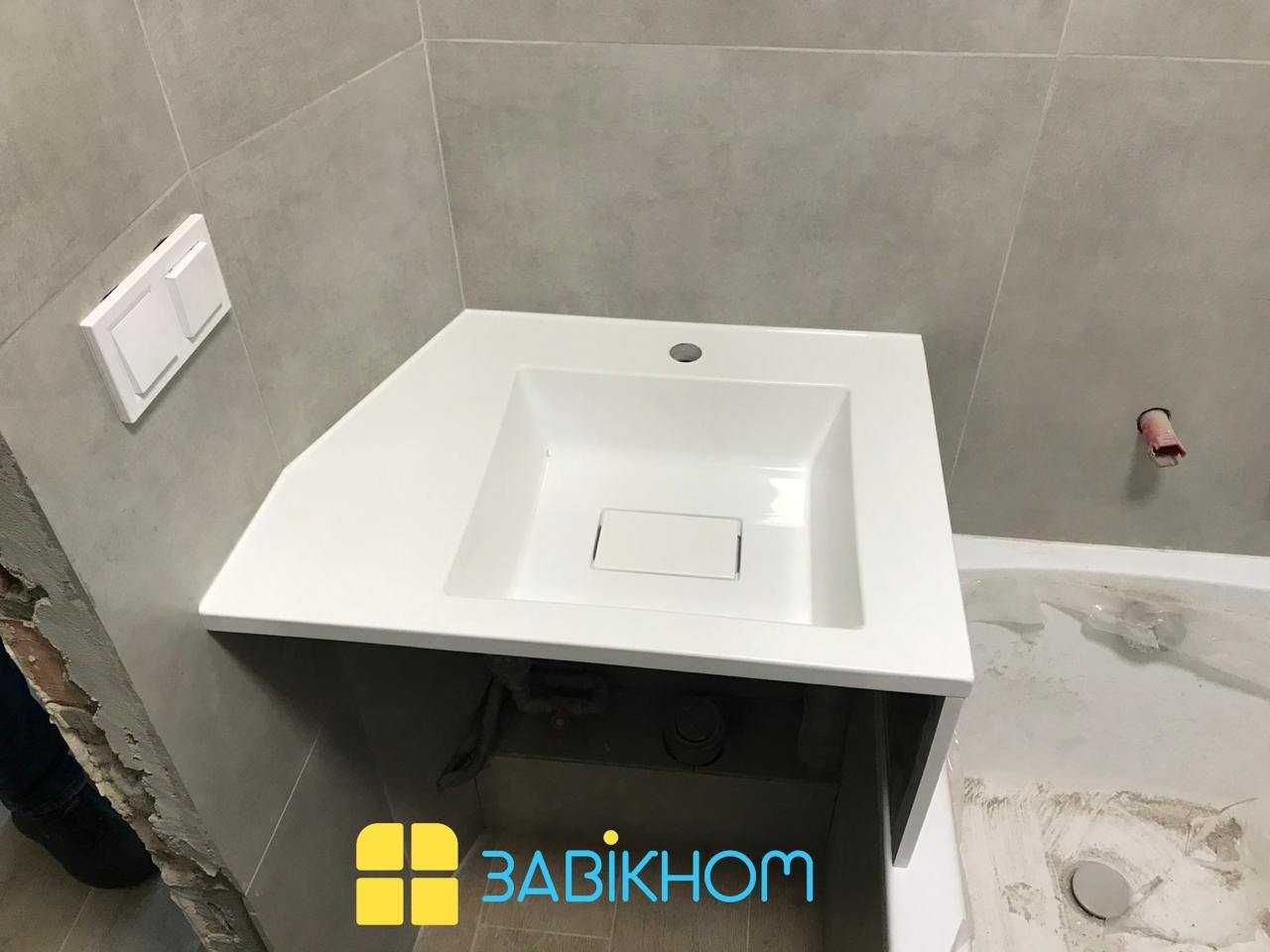 Меблі у ванну кімнату, умивальники, тумби, скляна штора, дзеркало