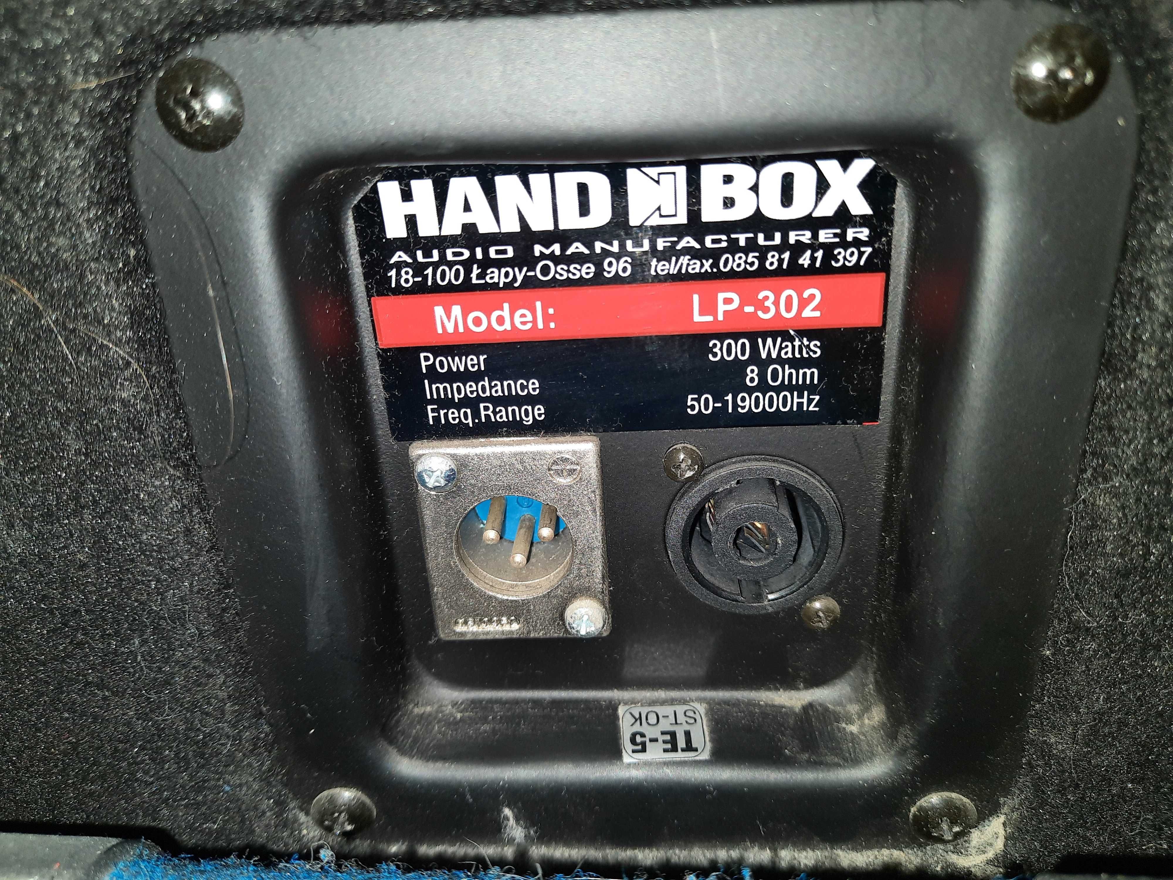 Czarne kolumny HandBox LP 302 , 300W 8Om + statywy + głowice