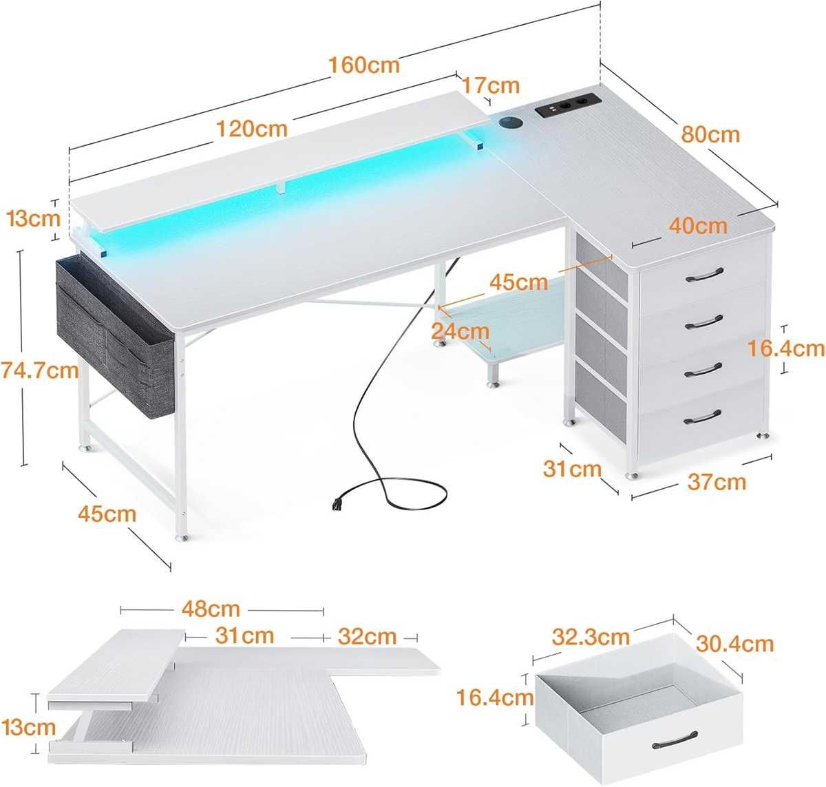 Nowe biurko narożne / stół / blat / stolik / 160x80cm / ODK !A2523!