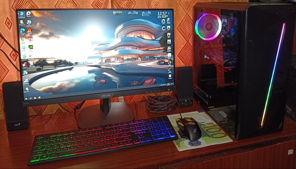 Игровой ПК с новым монитором,клавой,мышью,колонками,коврик в подарок