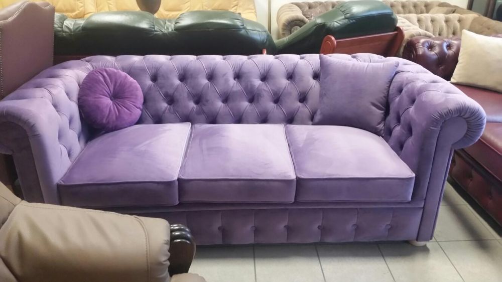 Chesterfield fiolet sofa 3-os