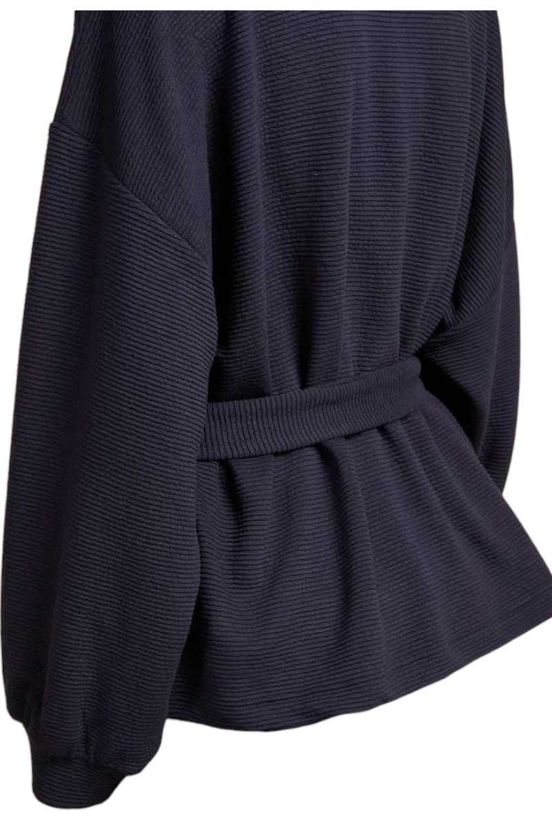 French Connection sweter wiązany w pasie granat oversize