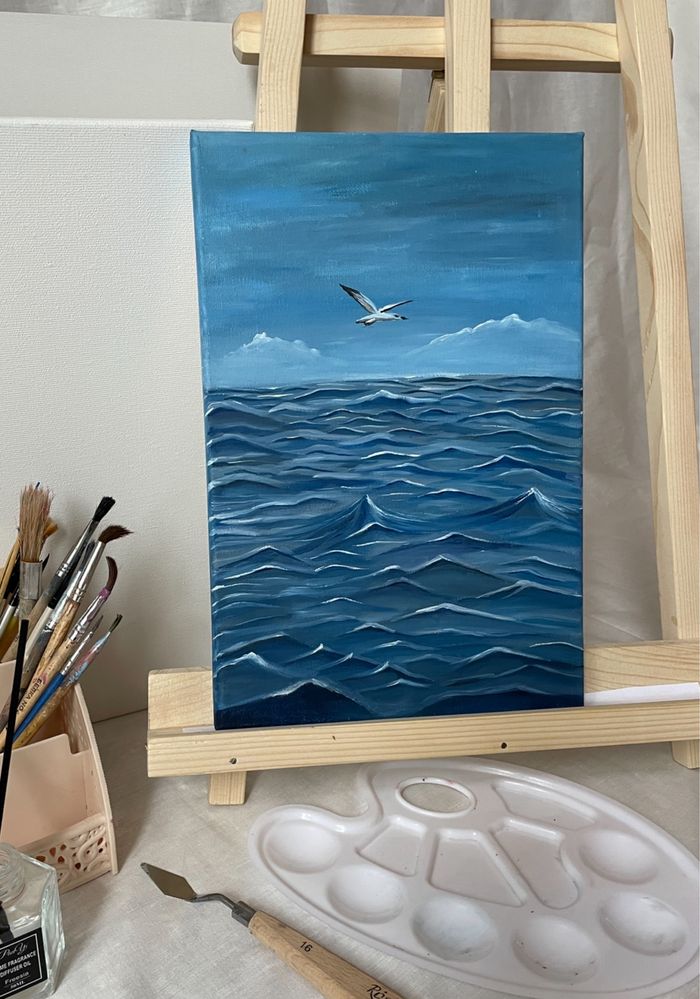 Картина море чайка ручной работы