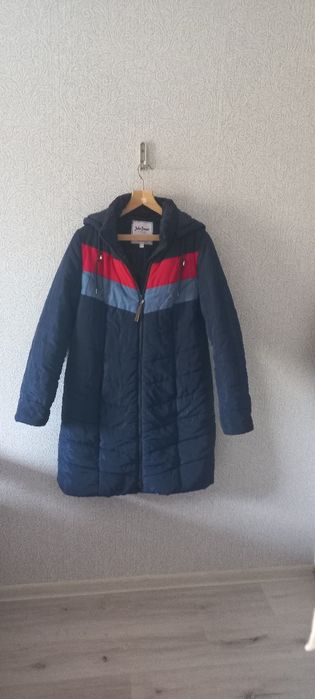 Kurtka długa 100cm,pikowana,kaptur,ciepła rozm.44/46.Granatowa