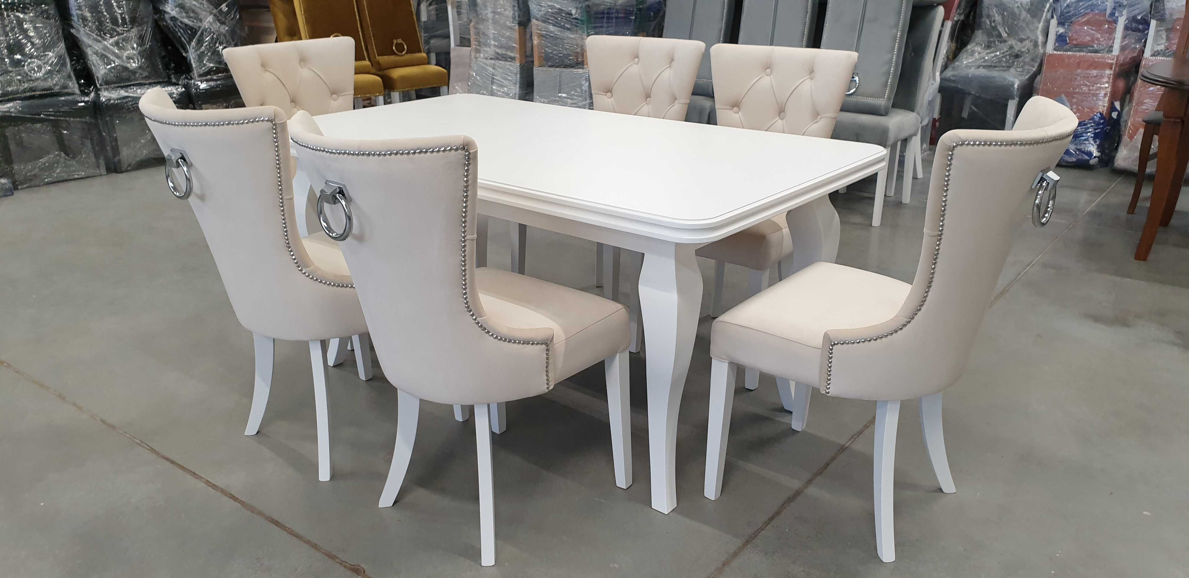 Zestaw glamour -stół+6 krzeseł pikowane wygodne Producent nowy