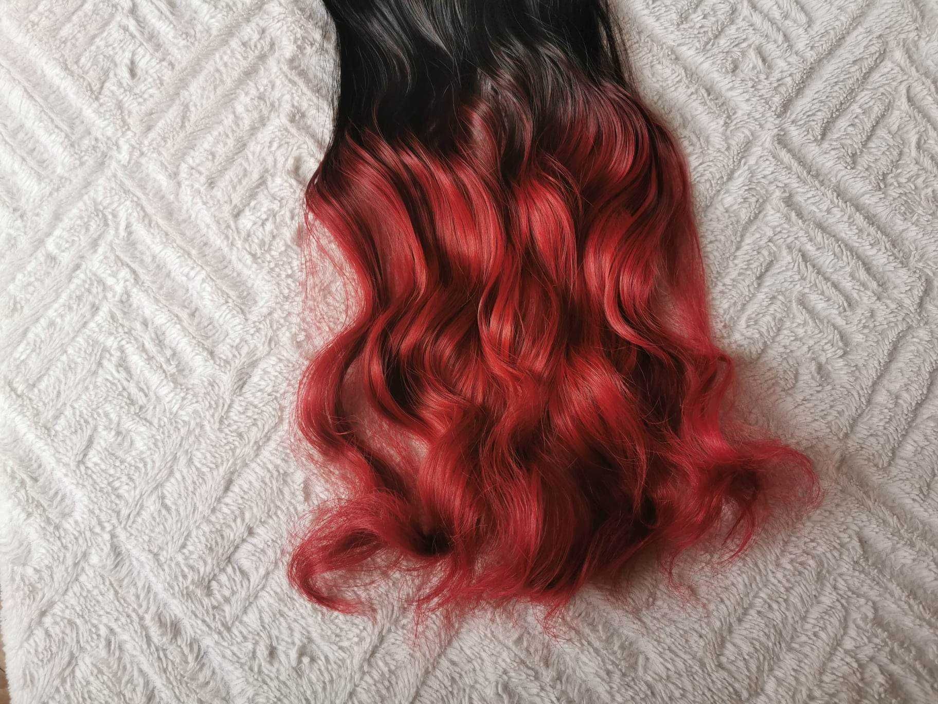 Doczepiane włosy clip in 65 cm ombre brąz czerwień