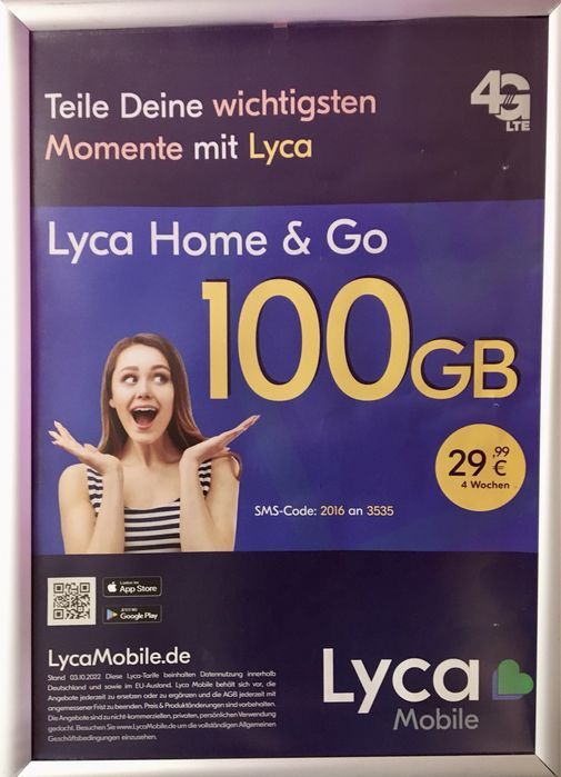 Lycamobile DE Prepaid SIM Karte Internet Flat Lyca Home and GO 120 GB