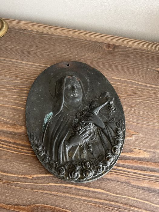 Stary ryngraf plakieta mosiądz dekor postac Vintage