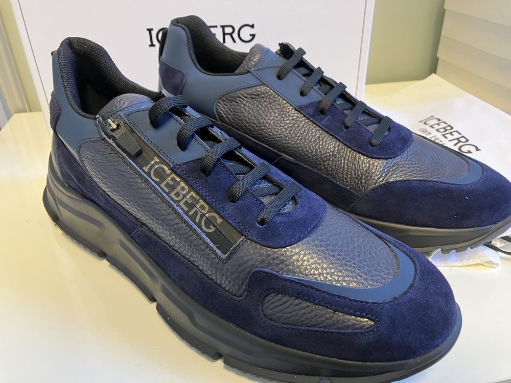 Iceberg skórzane meskie sneakersy buty Italy blu roz.46