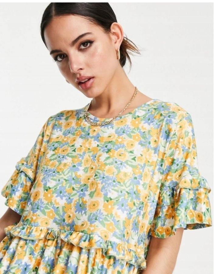 Sukienka w kwiaty na wiosnę i lato plus size 46 48 oversize