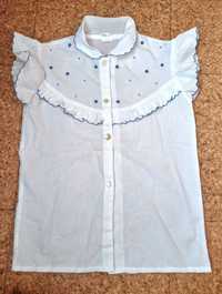Camisa de manga curta branca com detalhes azuis Zé-Zi, 3 anos
