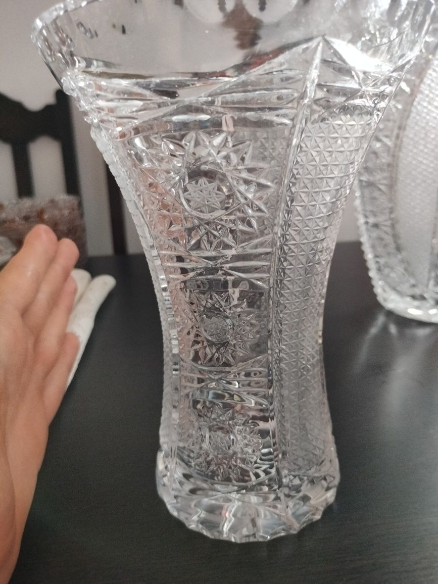 Wazony Wazy wazon waza szklana (kryształ) zestaw trzech PRL
