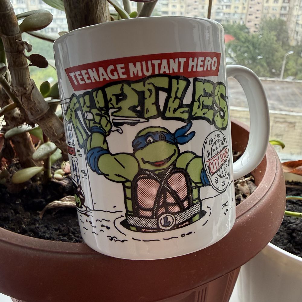 Винтажная кружка TMNT Leonardo 1990 г Черепашки ниндзя оригинал
