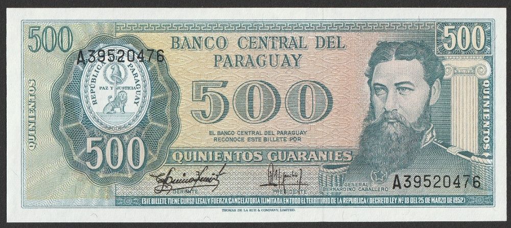 Paragwaj 500 guarani 1982 - Bernardo Caballero - stan UNC