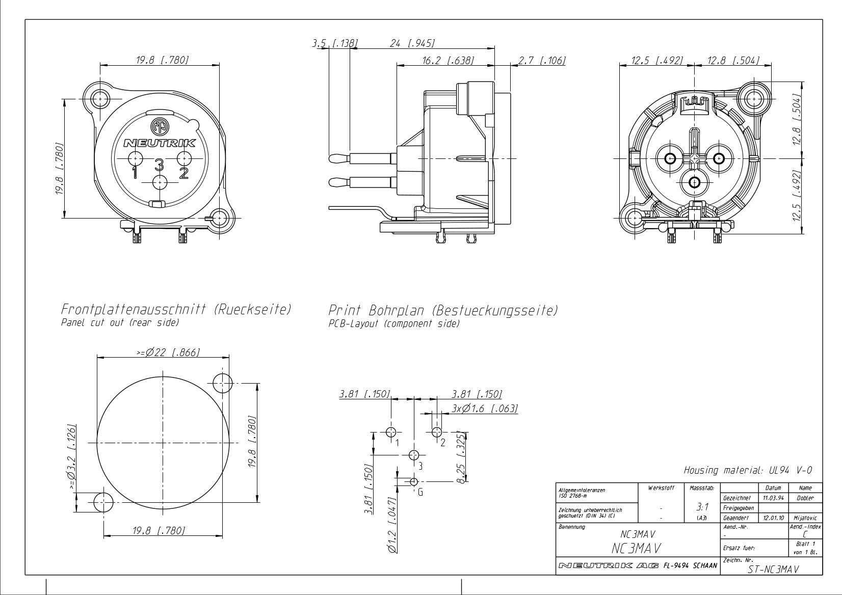 Neutrik NC3MAV – gniazdo XLR męskie