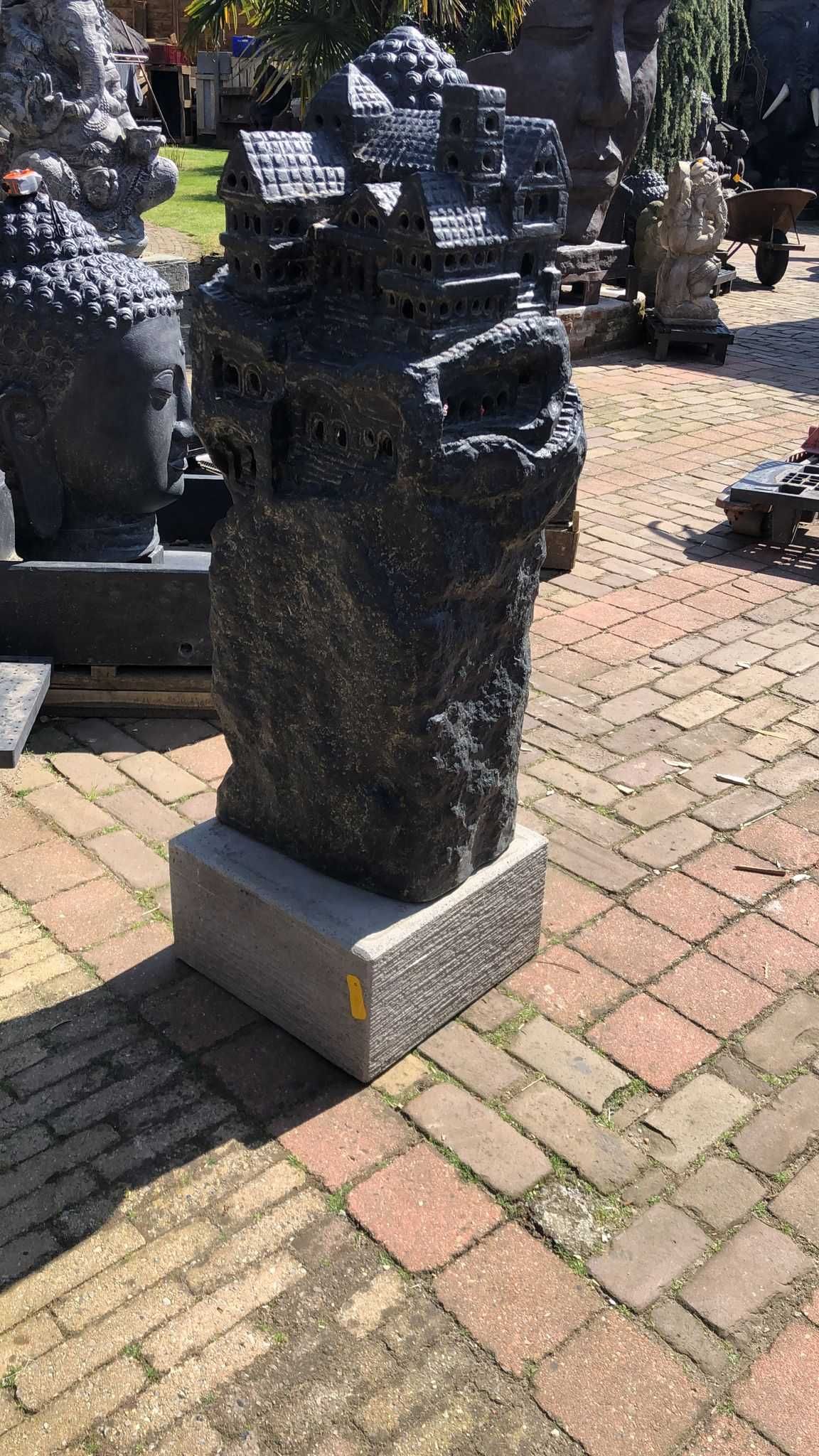 2w1 Lampa Ogrodowa H85cm Zamek jak ze snu rzeźba z kamienia