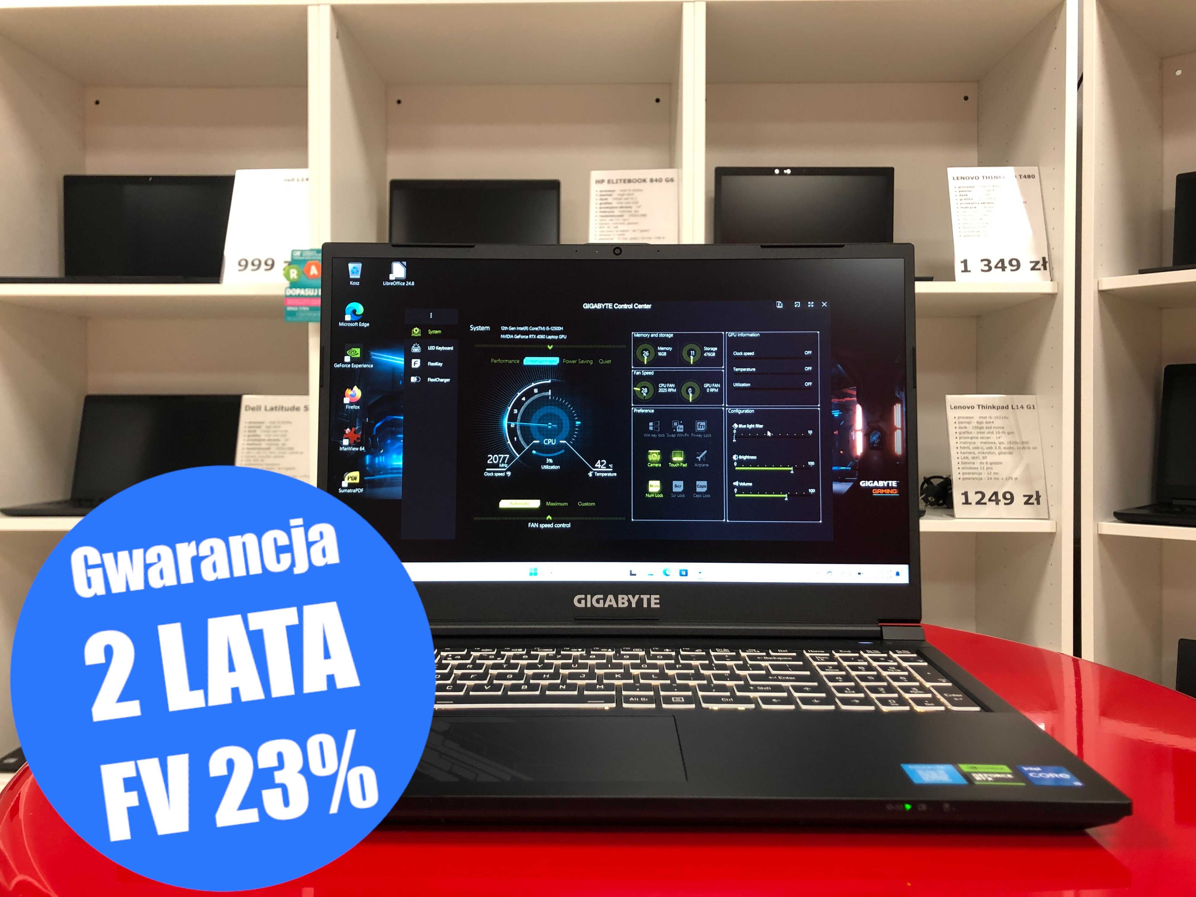 Nowy Gamingowy Gigabyte G5 KF i5-12500h 16GB 512SSD RTX 4060 15" 144Hz