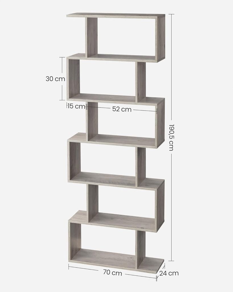 Regał Vasagle - 70 cm x 190,5 cm x 24 cm odcienie szarości