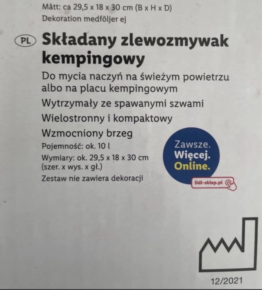 NOWY Składany zlewozmywak kempingowy.