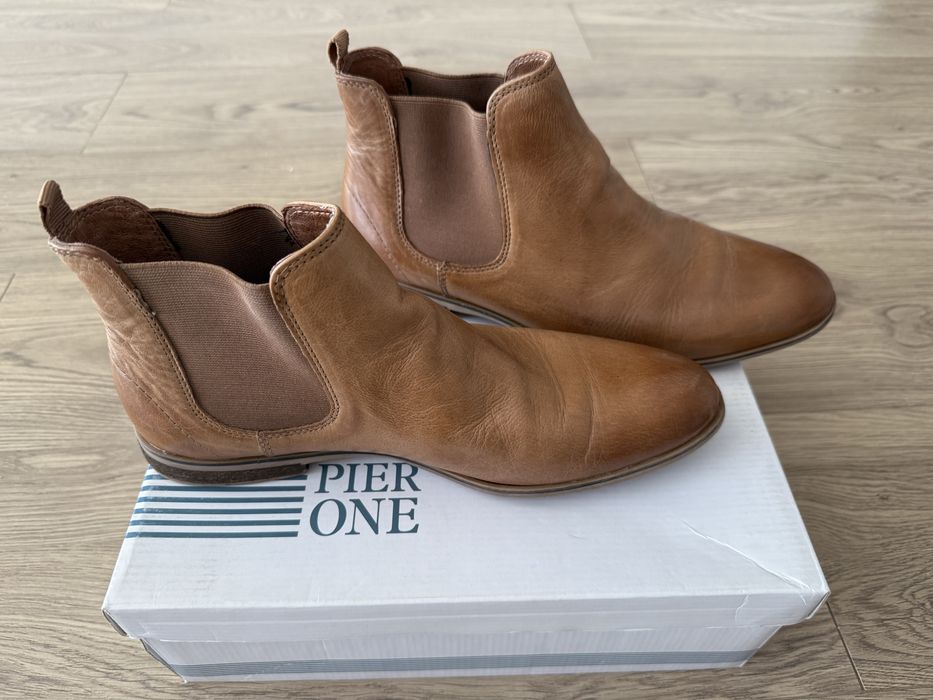 Botki skorzane Pier One, rozm. 42, stan super, koniakowe