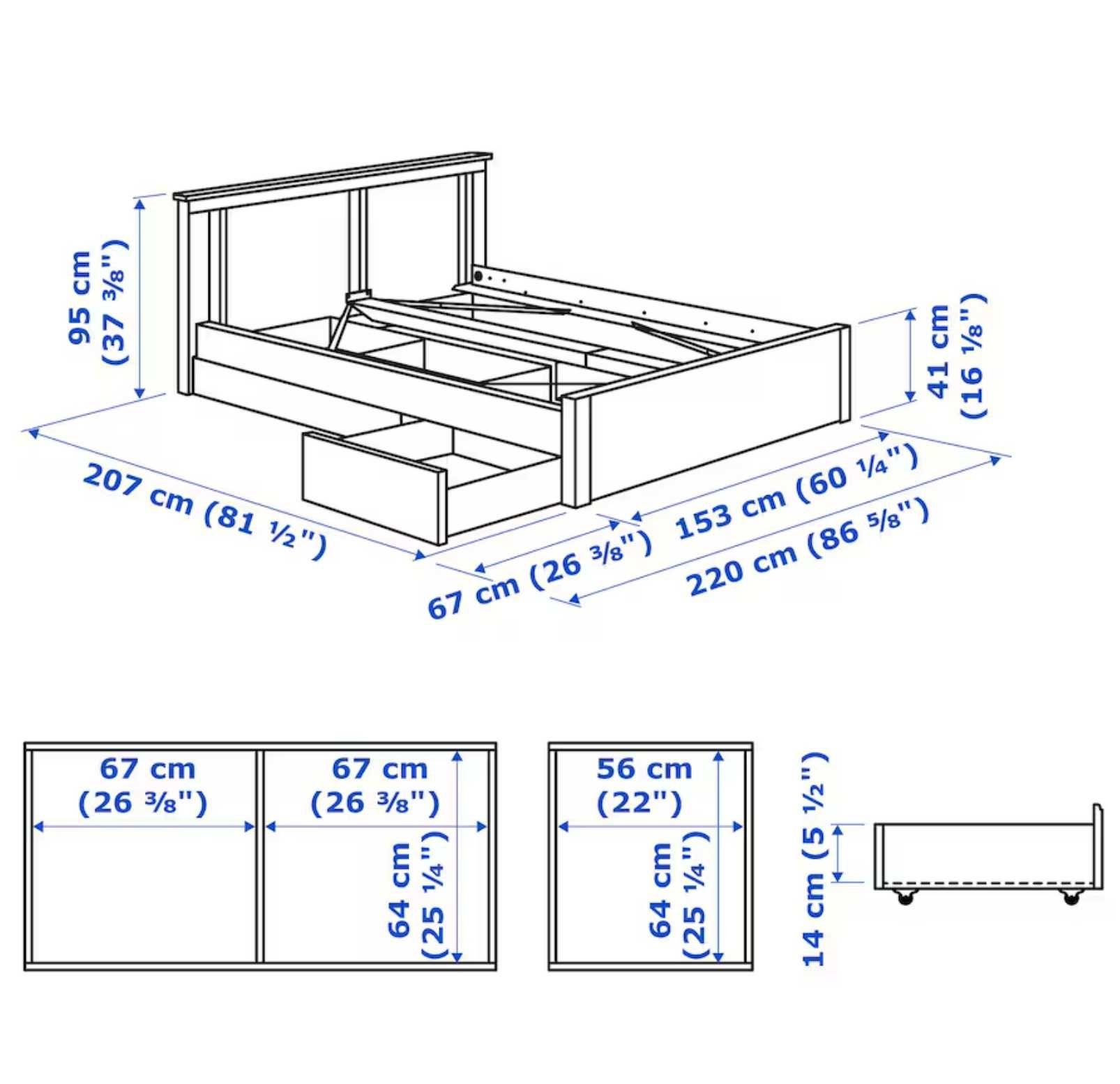 Estrutura cama c/4 gavetões, branco/Luröy, 140x200 cm