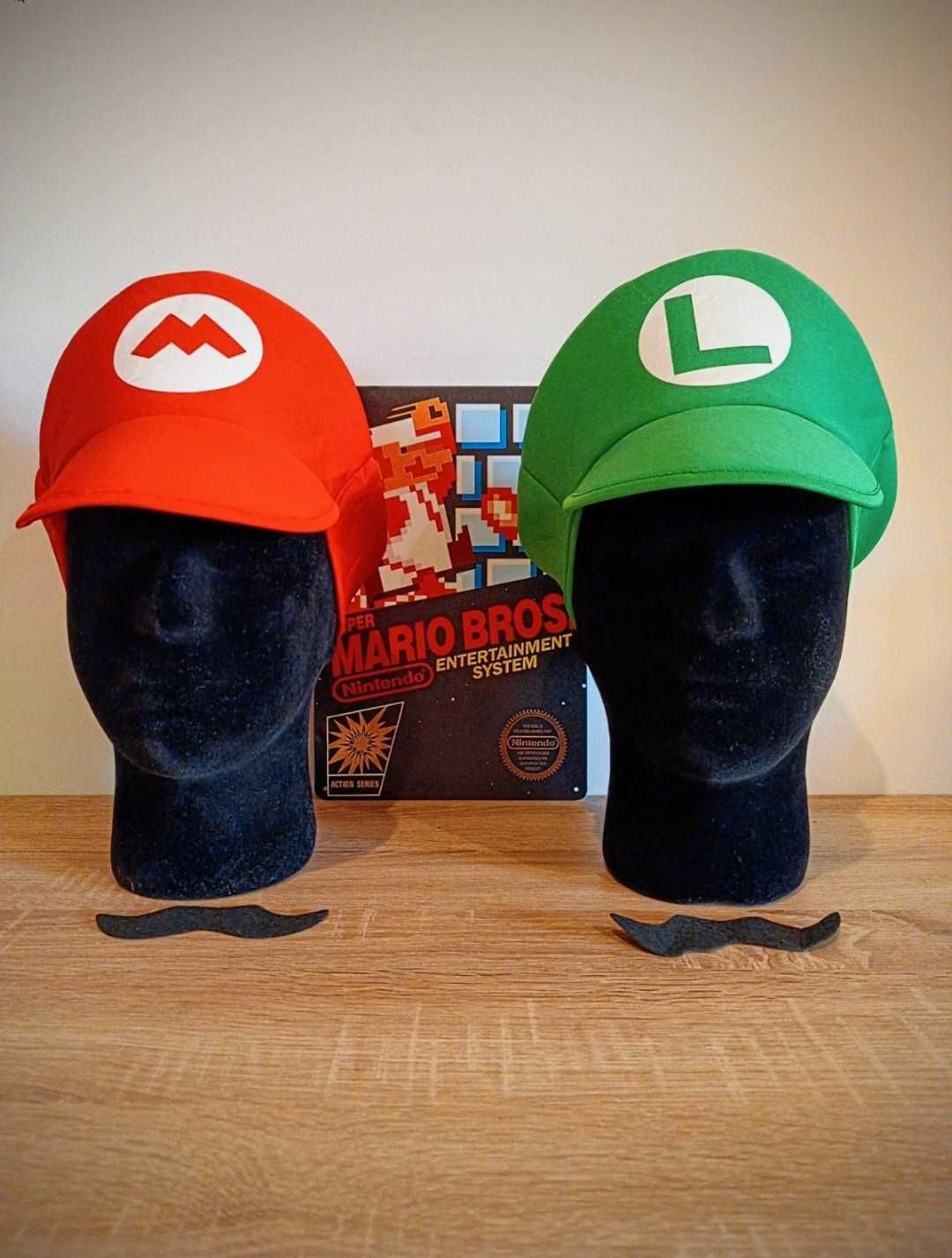 „NOWE” Czapki Super Mario Bros + Wąsy „Unisex”