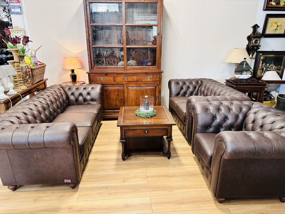 JAK NOWY !!! Perfekcyjny, angielski komplet CHESTERFIELD SKÓRA 321 :)