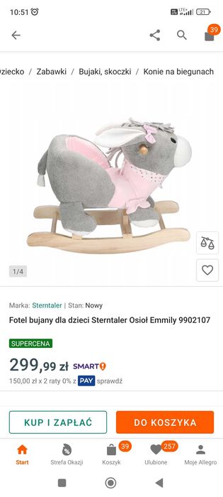 Fotel bujany osioł dla dzieci