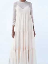 Zara plumeti przepiękna sukienka w groszki kropki 3D kremowa S