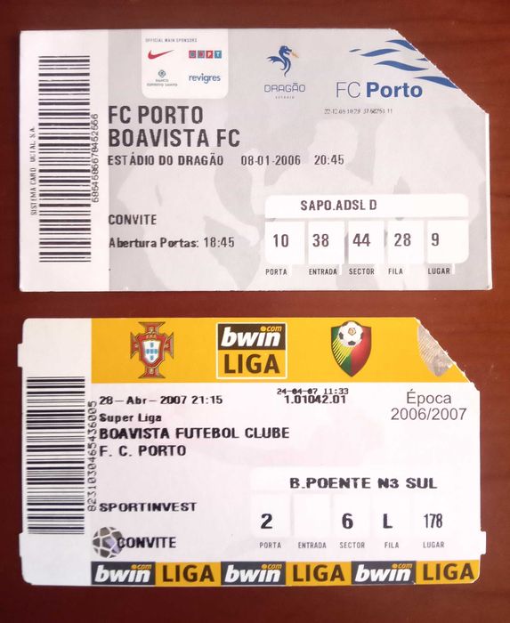 2 bilhetes/convites de futebol FCPorto/ Boavista época 2006/07