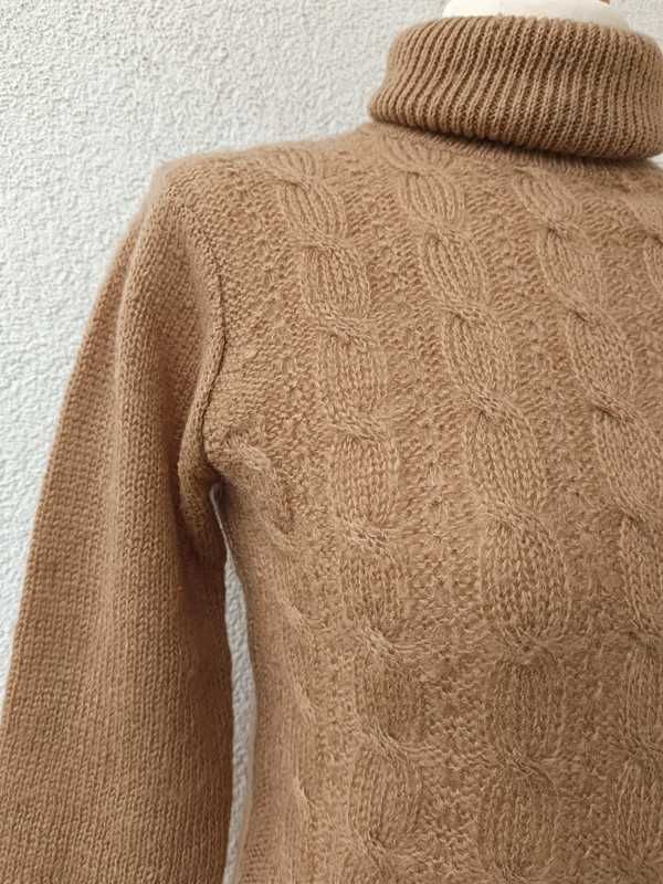 Sweter wełna wełniany vintage golf warkocze vintage retro beżowy S 36