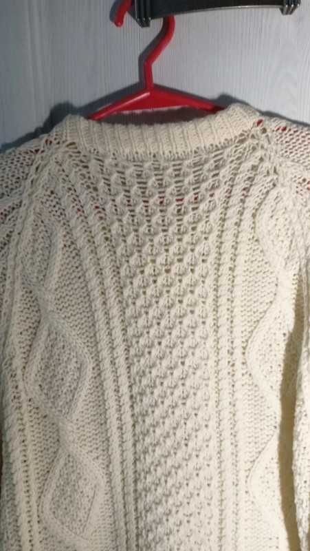 M S XS one size oversize kremowy wełniany sweter rozpinany vintage