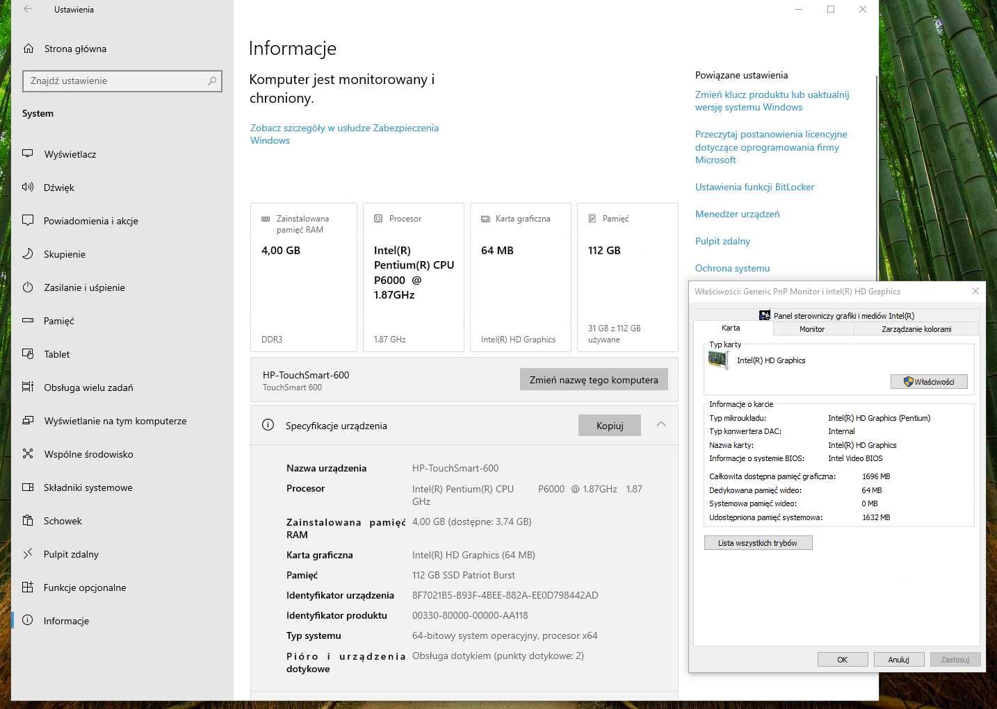 Komputer HP TouchSmart 600, dysk SSD 120GB, Windows 10, dotykowy ekran