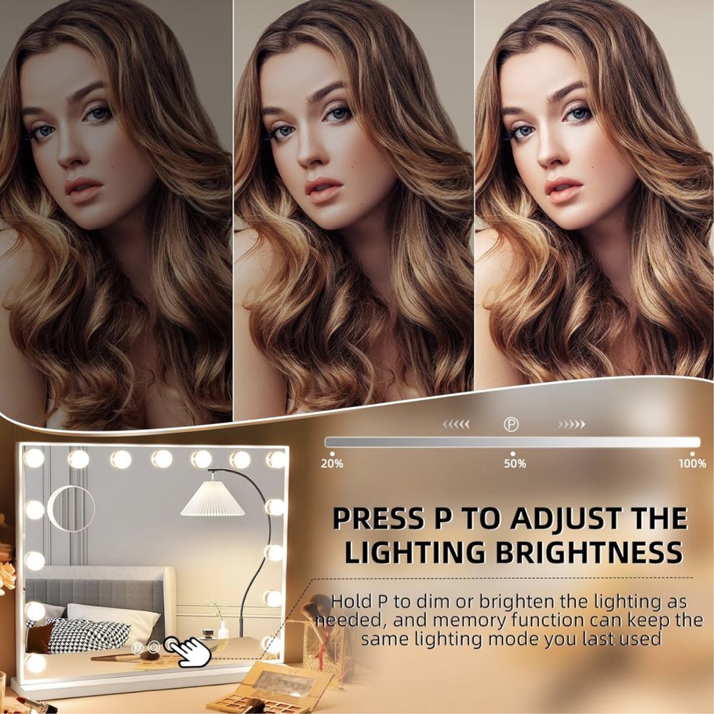 Nowe lustro Hollywood do makijażu, 15 lamp LED, USB, dotyk 58x46 cm