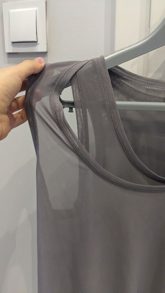 Koszulka top bez rękawków siateczka szara przezroczysta warstwy 36 S l