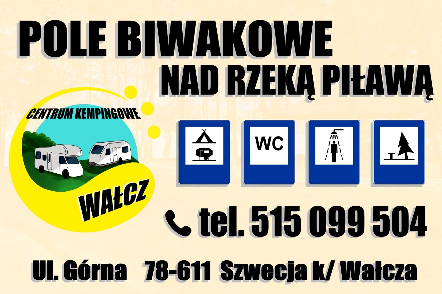 Pole biwakowe, namiotowe nad rzeką Piławą