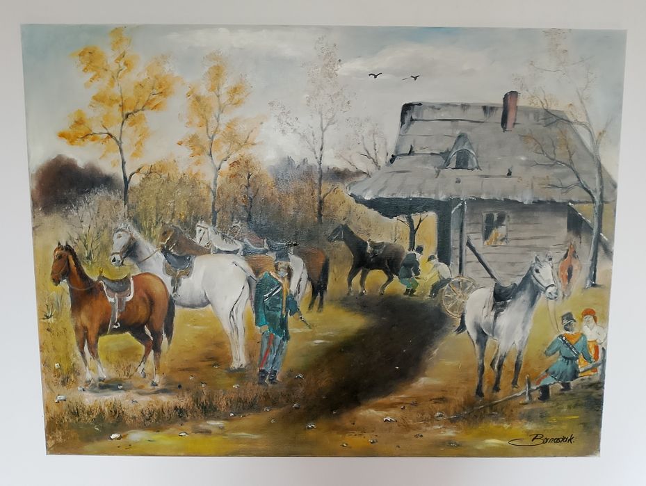 Obraz 80/60 cm ludzie i konie
