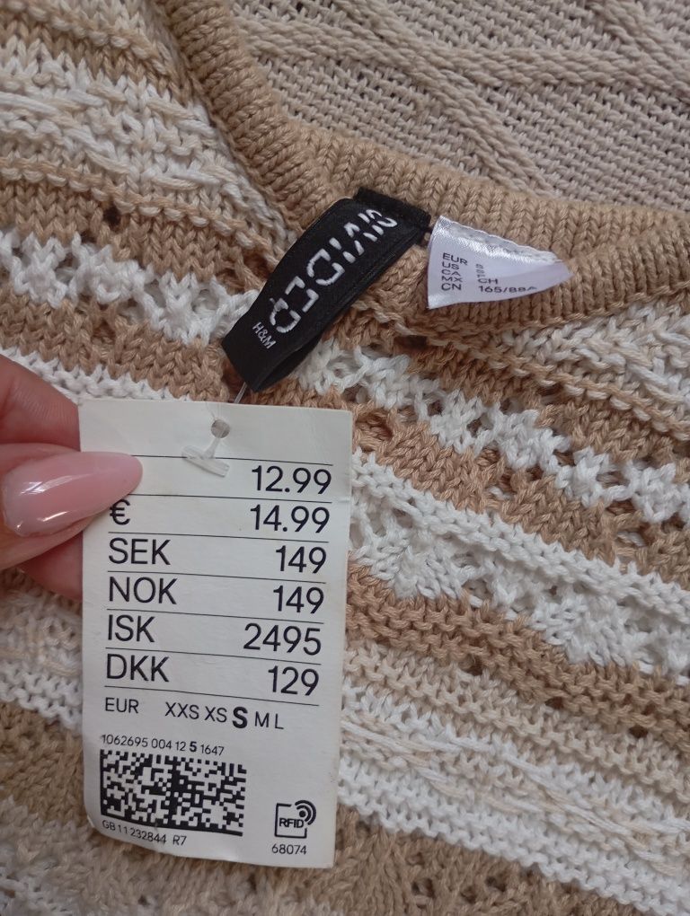 H&M S Krótki NOWY top o wyglądzie szydełkowej robótki