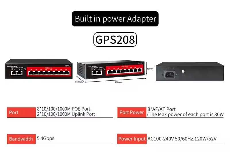 POE Switch SSC-GPS204/208, 48V, 100/1000Mbps з хмарним керуванням