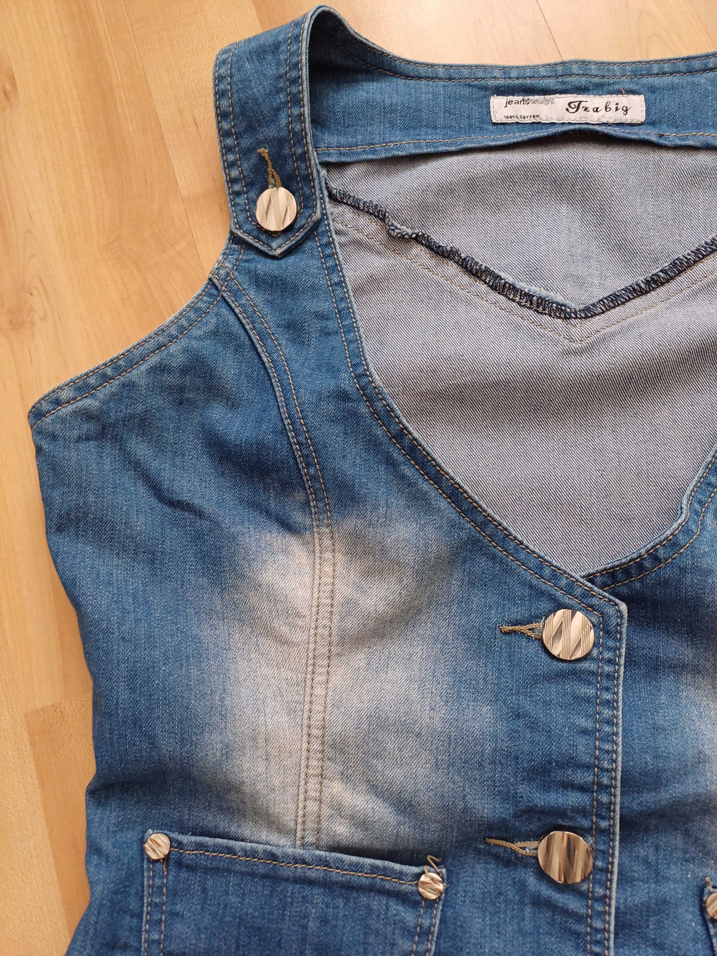 Kamizelka damska jeans na guziki niebieska XL/42 bawełna 100%