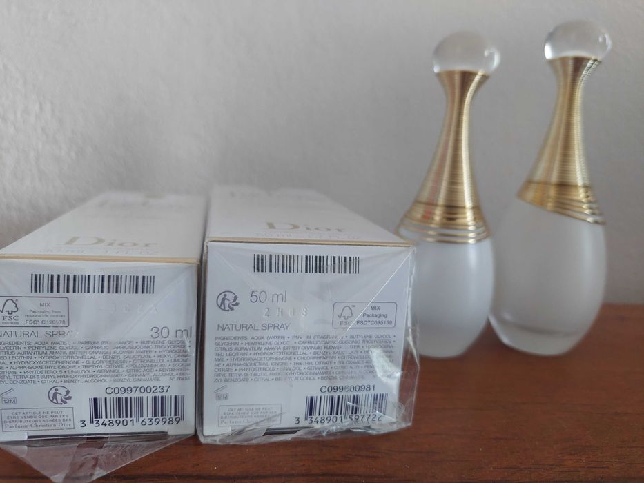Flakony puste po J'ADORE Parfum d'eau białe  butelki 30ml, 50 ml