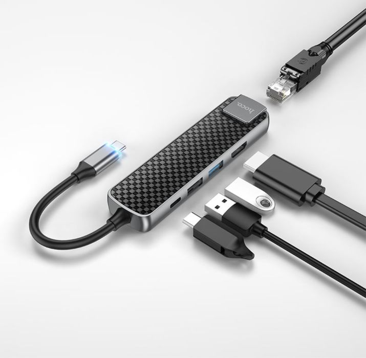 Хаб Hoco HB23 5 в 1 Type-C HUB MacBook air pro переходник xiaomi Samsu