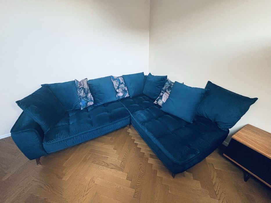 Sofa narożnik granatowa Befame Belavio welur