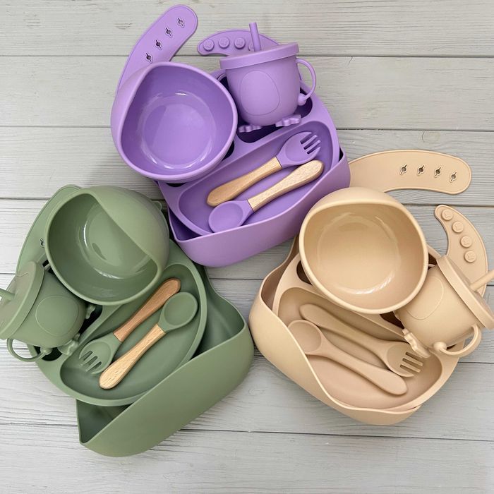 Набір Дитячий Силіконовий посуд для прикорму. Єко посуд. 6 предметов