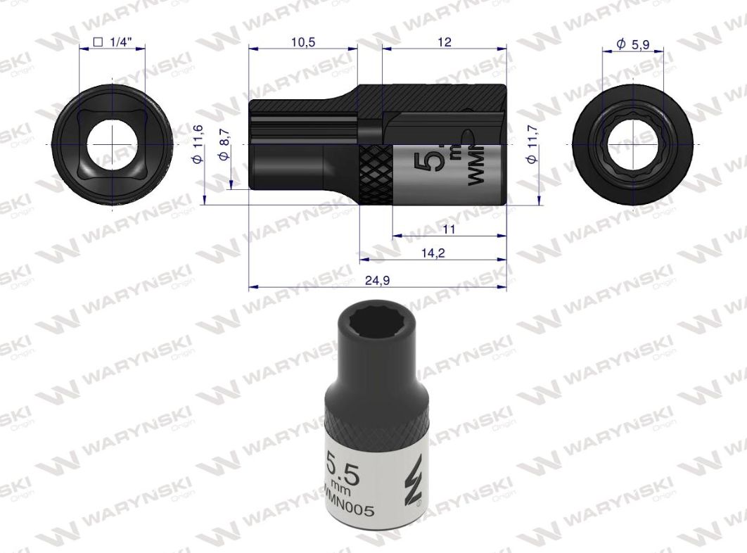 Nasadka dwunastokątna 1/4". 5.5 mm. Waryński