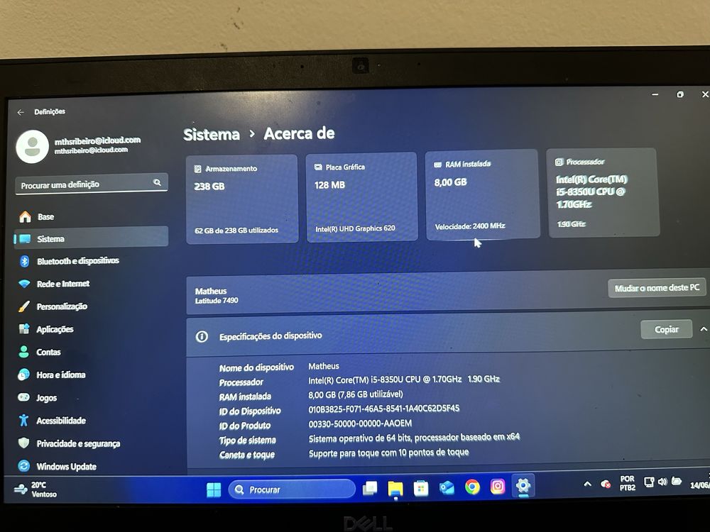 Notebook Dell i5 8gb Ram