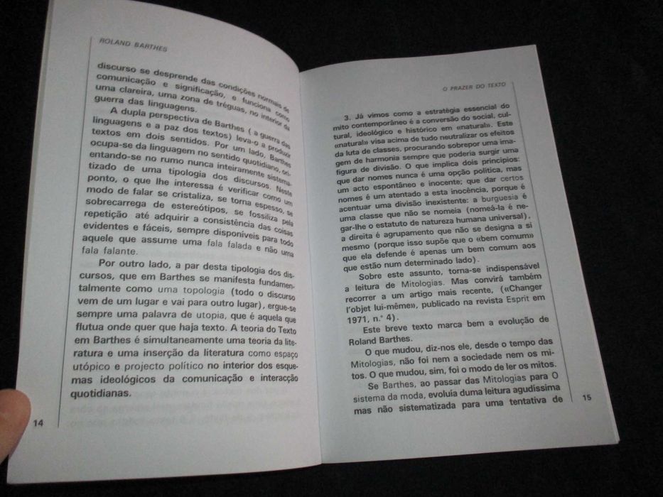Livro O Prazer do Texto Roland Barthes Edições 70